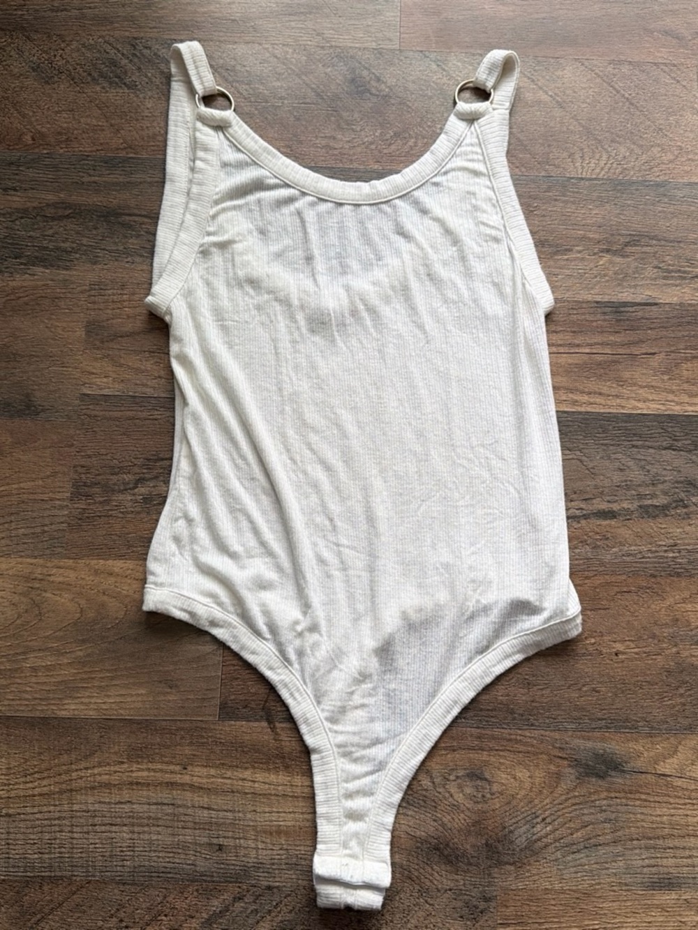 Free People Cream Ribbed Tank Bodysuit with Gold Ring Straps